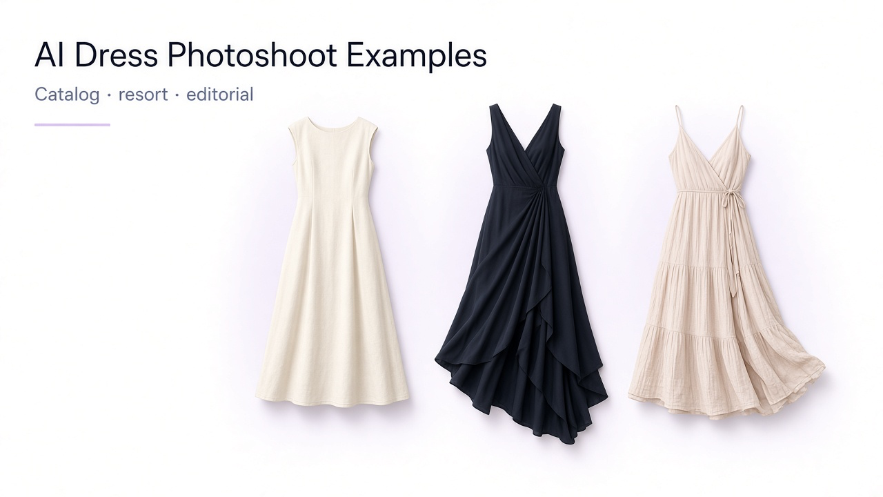 Four premium dress photoshoot directions, from minimalist studio to resort and avant-garde couture