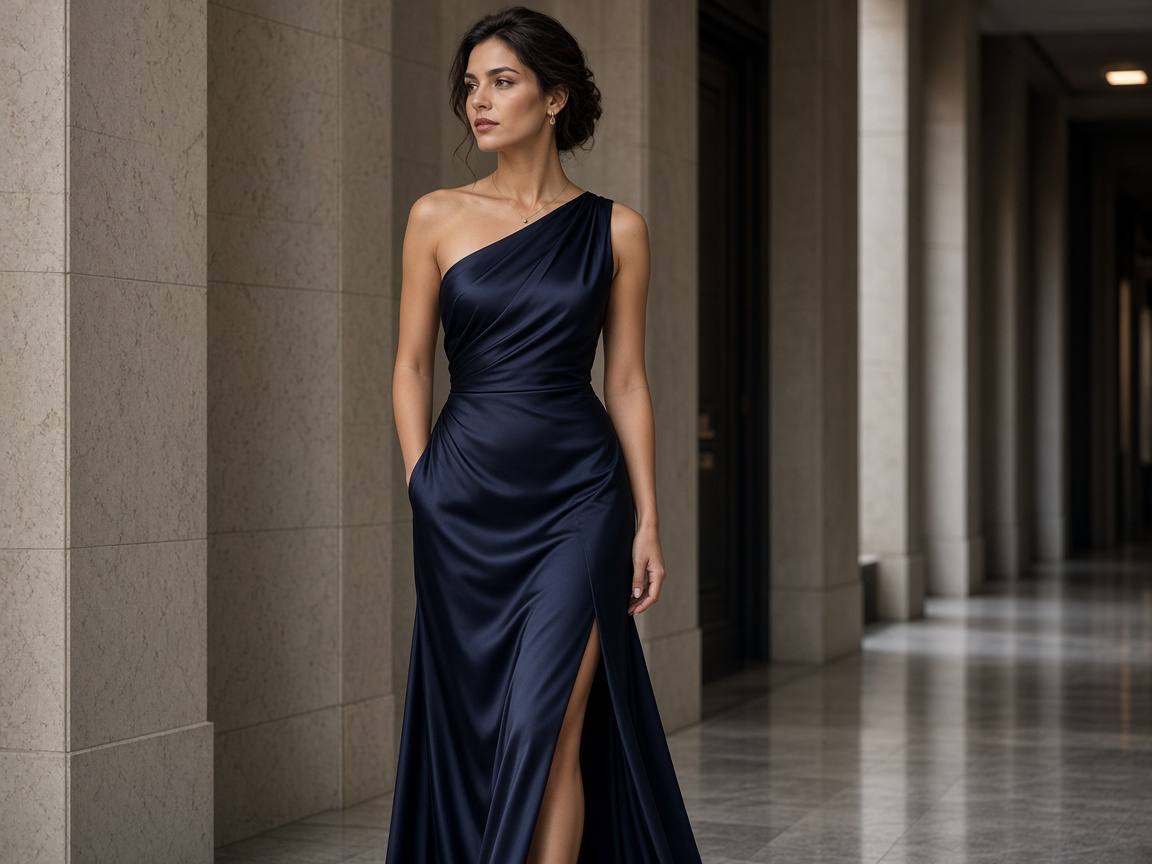 AI fashion photoshoot example: luxury eveningwear editorial showing the uploaded product in a professionally directed campaign scene
