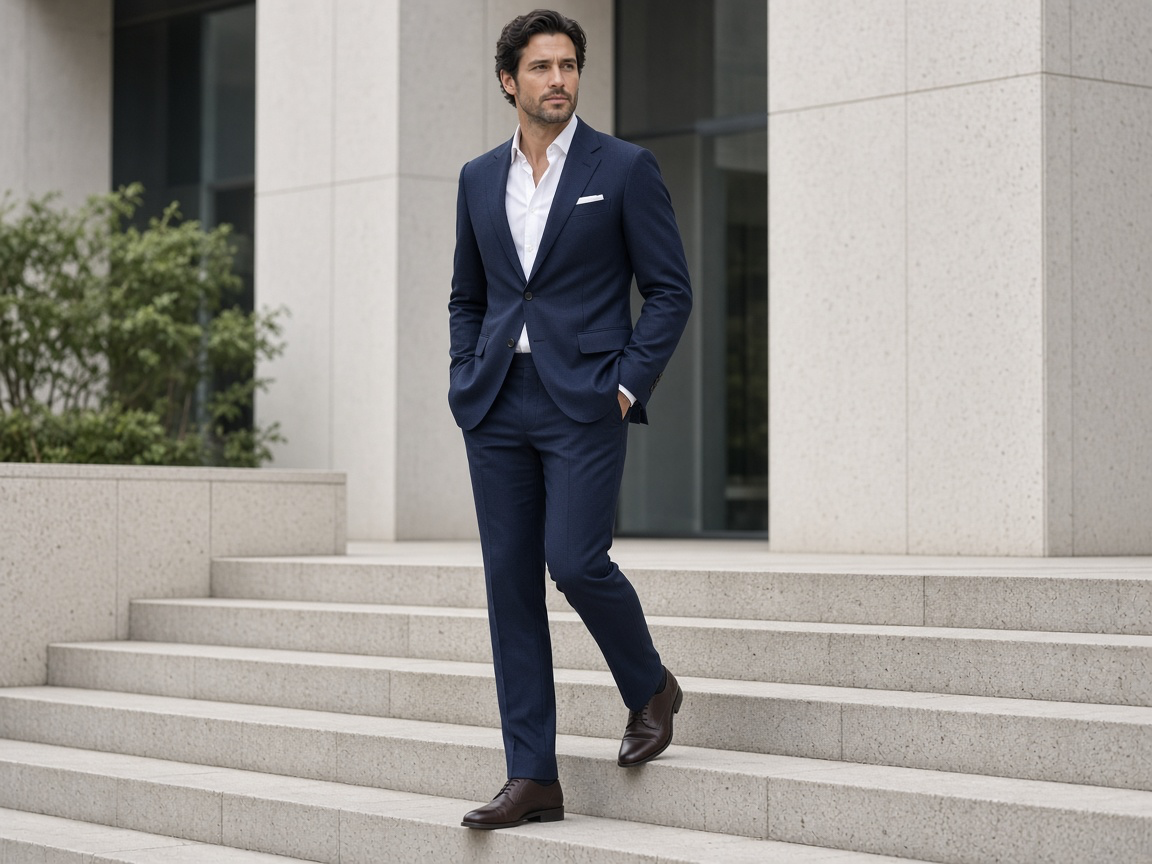 AI fashion photoshoot example: contemporary menswear editorial showing the uploaded product in a professionally directed campaign scene