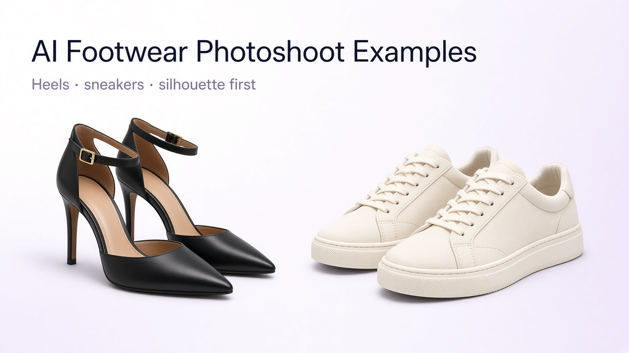 Elegant heels on model in clean studio and retro sneakers in low-angle street-style shot