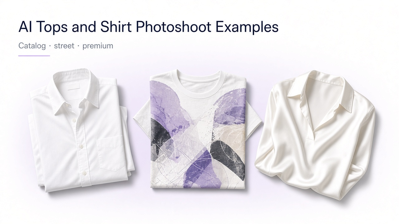 Three fashion photographs of a button-down shirt, Y2K graphic tee, and silk blouse