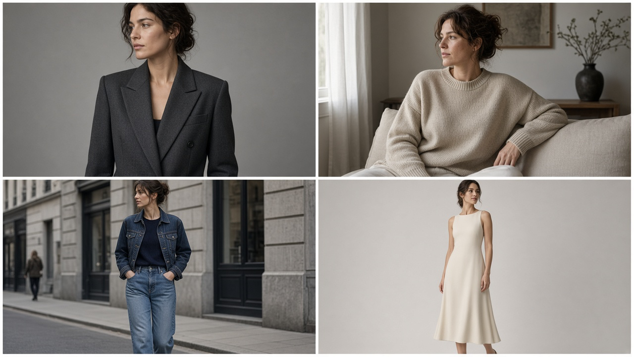 Coherent four-image fashion collection with realistic product details and coordinated styling
