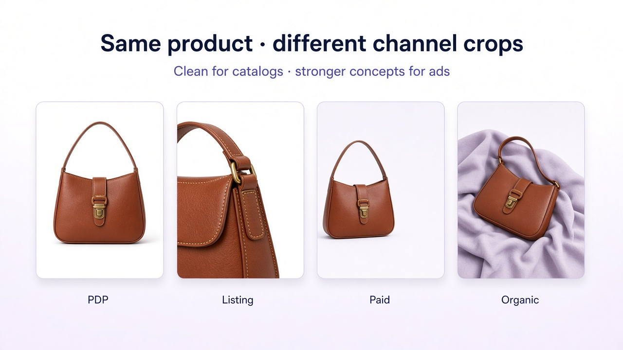 Ecommerce channel image needs for product pages, marketplaces, paid social, and organic social