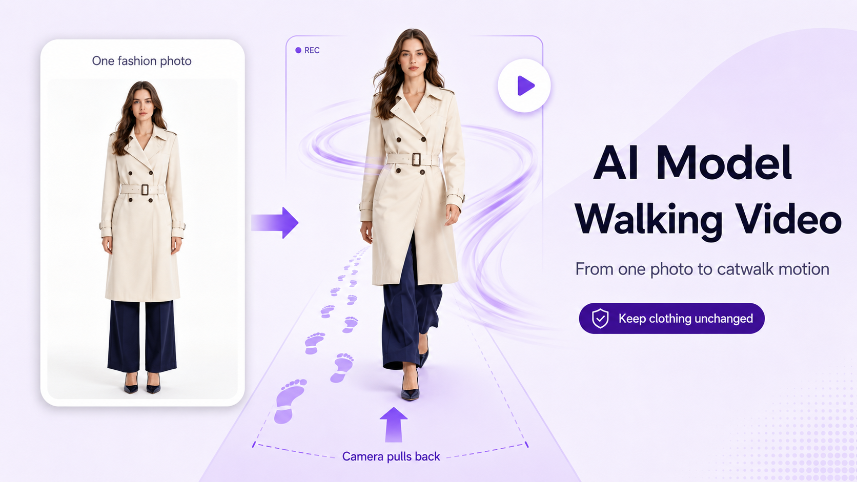 AI fashion model walking video generated from one clothing photo