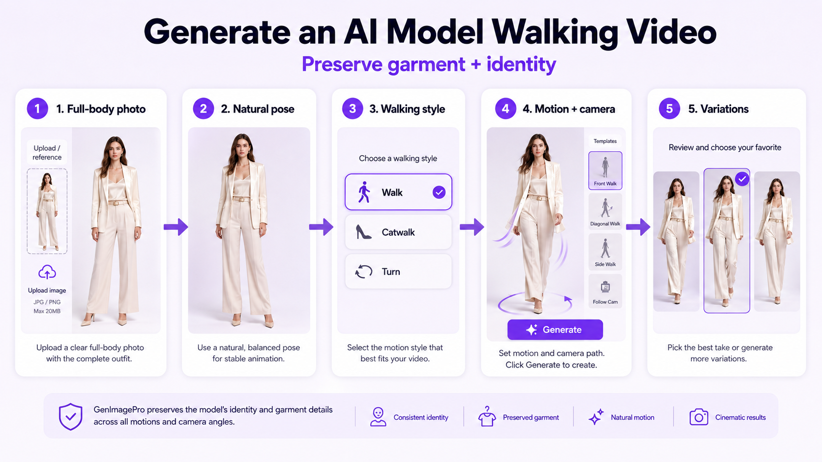 Workflow for generating an AI model walking video from one photo