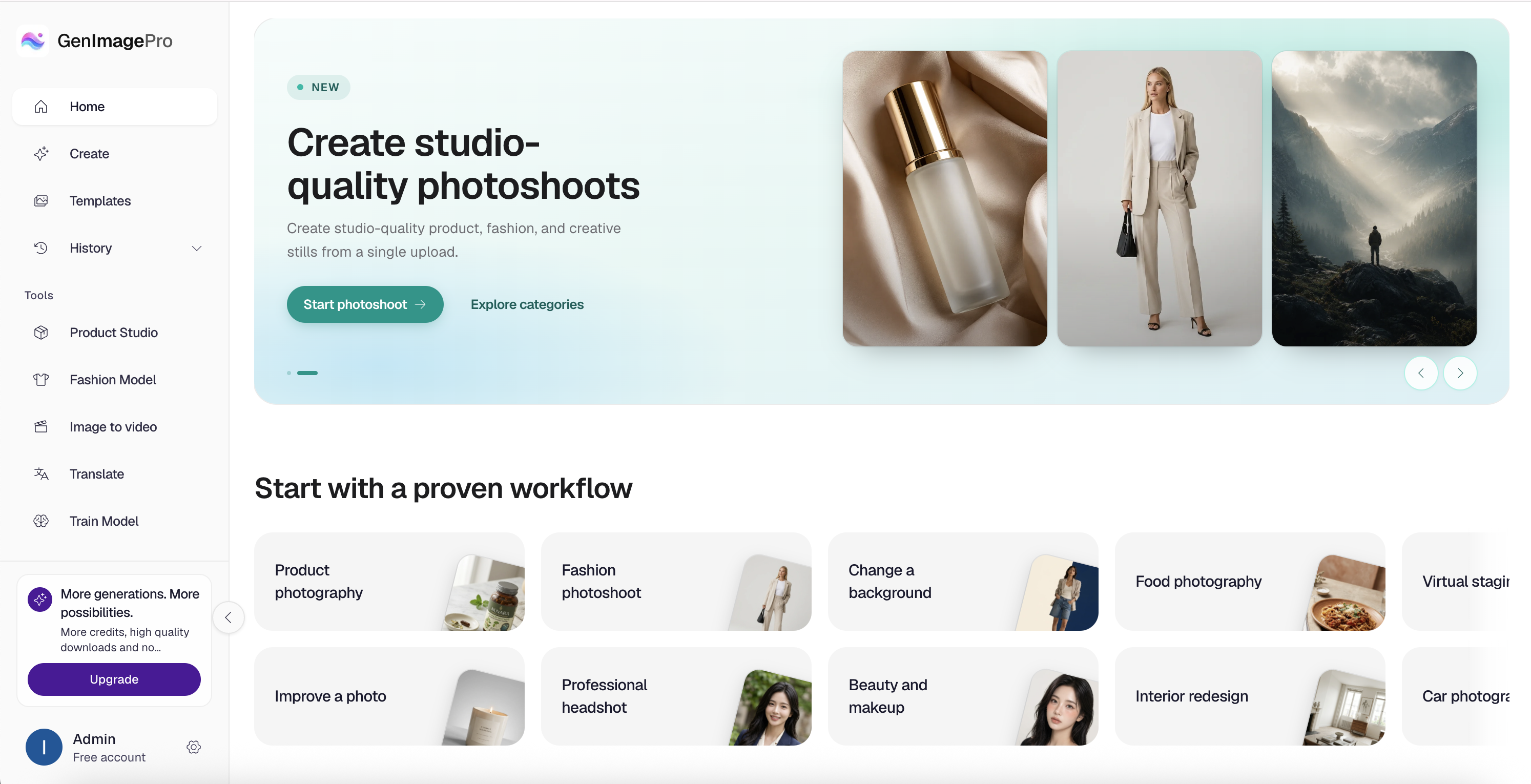 GenImagePro AI headshot generator transforming an uploaded portrait into a polished professional business headshot