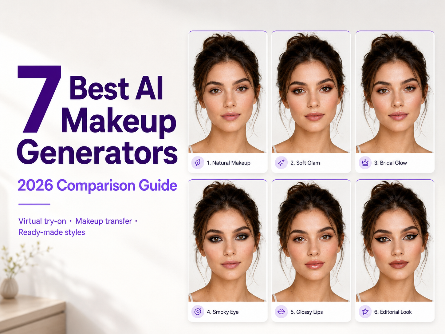 Best AI makeup generators in 2026 showing multiple virtual makeup styles applied to portrait photos