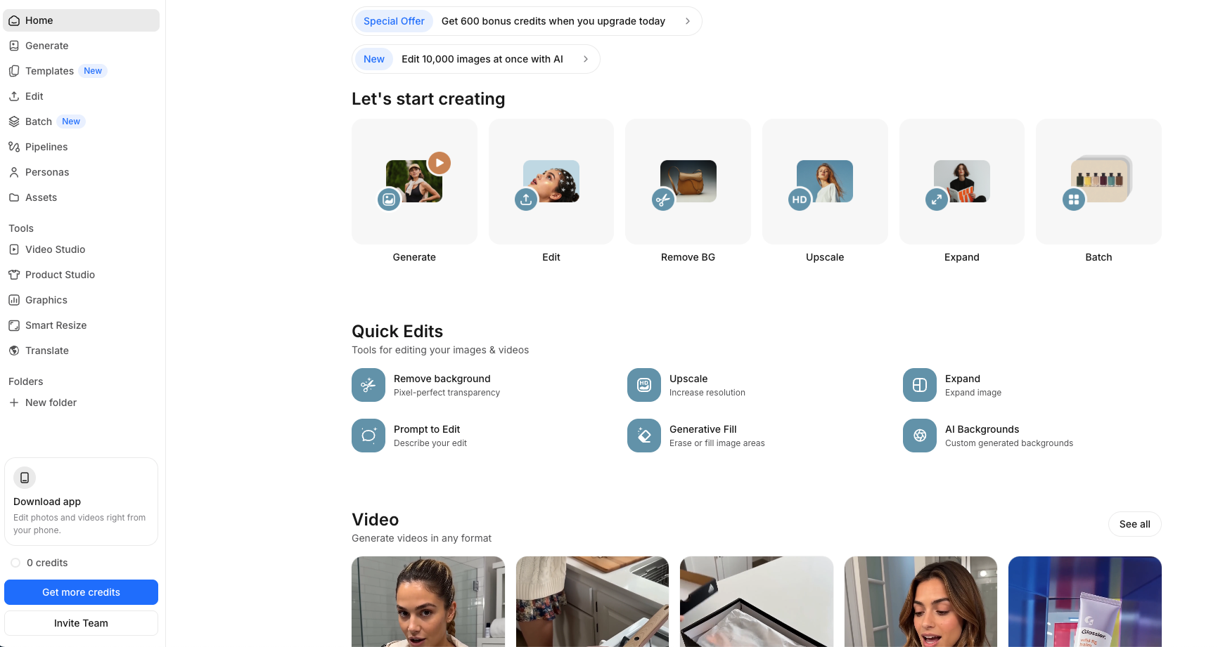 Pixelcut AI photo editor with background removal, product photo editing, object erasing, and image enhancement tools