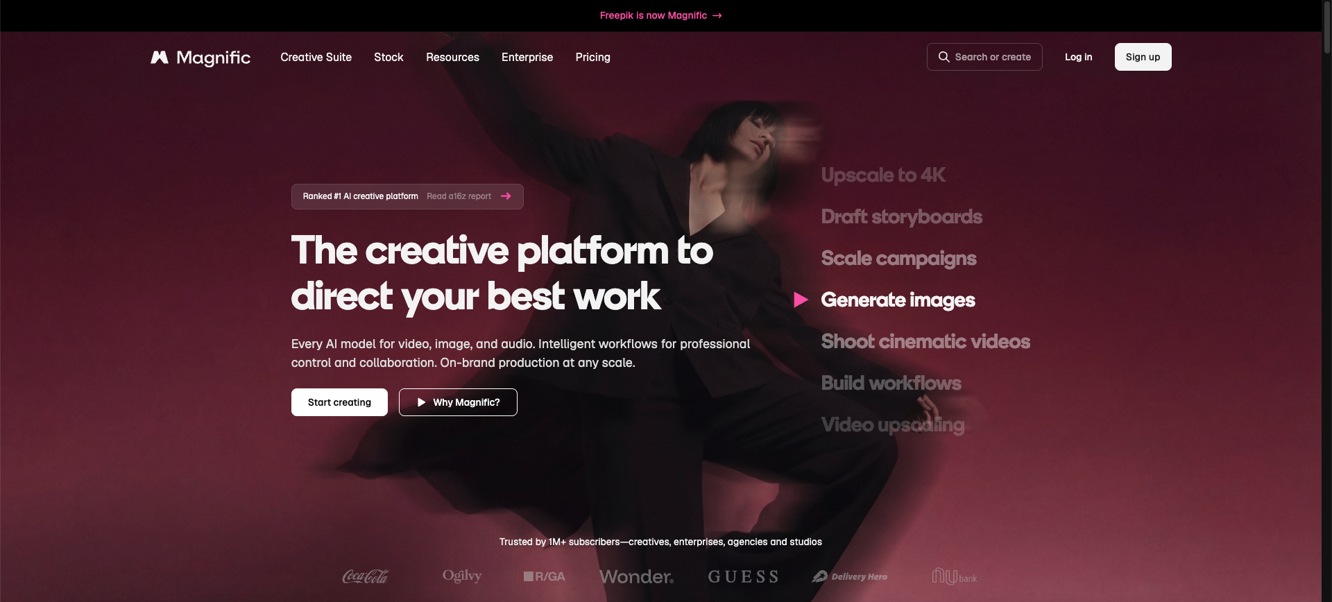 Freepik AI image generator using a reference image and composition controls inside a broader creative design workflow