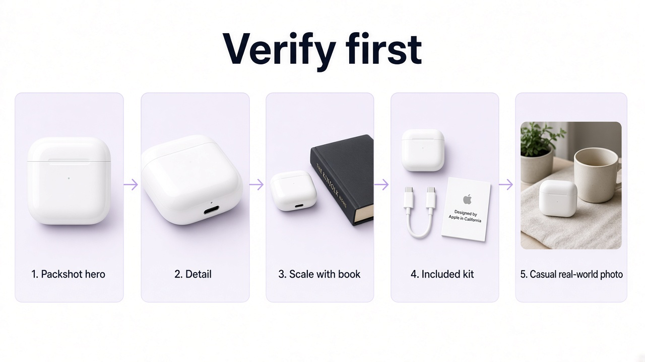 Ordered gallery cards from hero through detail, scale, included items, and customer-style photo