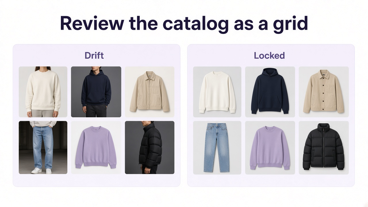Comparison between inconsistent and consistent clothing ecommerce catalog grids