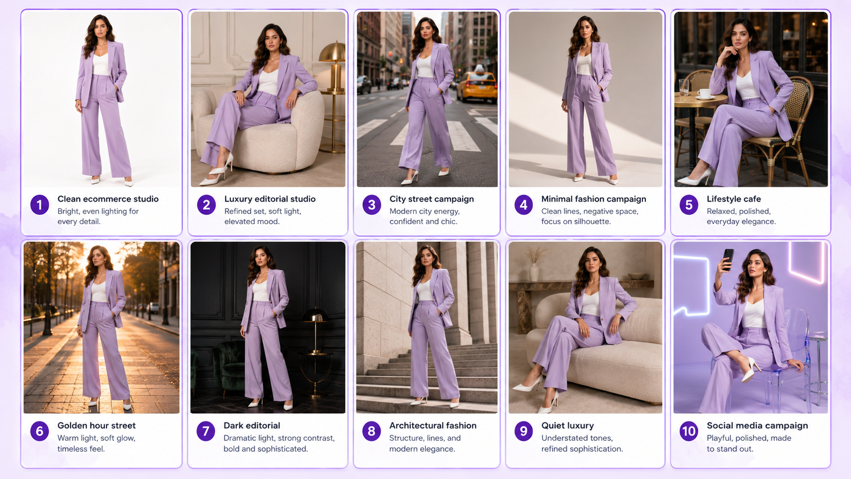 Ten fashion photoshoot ideas including ecommerce editorial street lifestyle and luxury campaigns