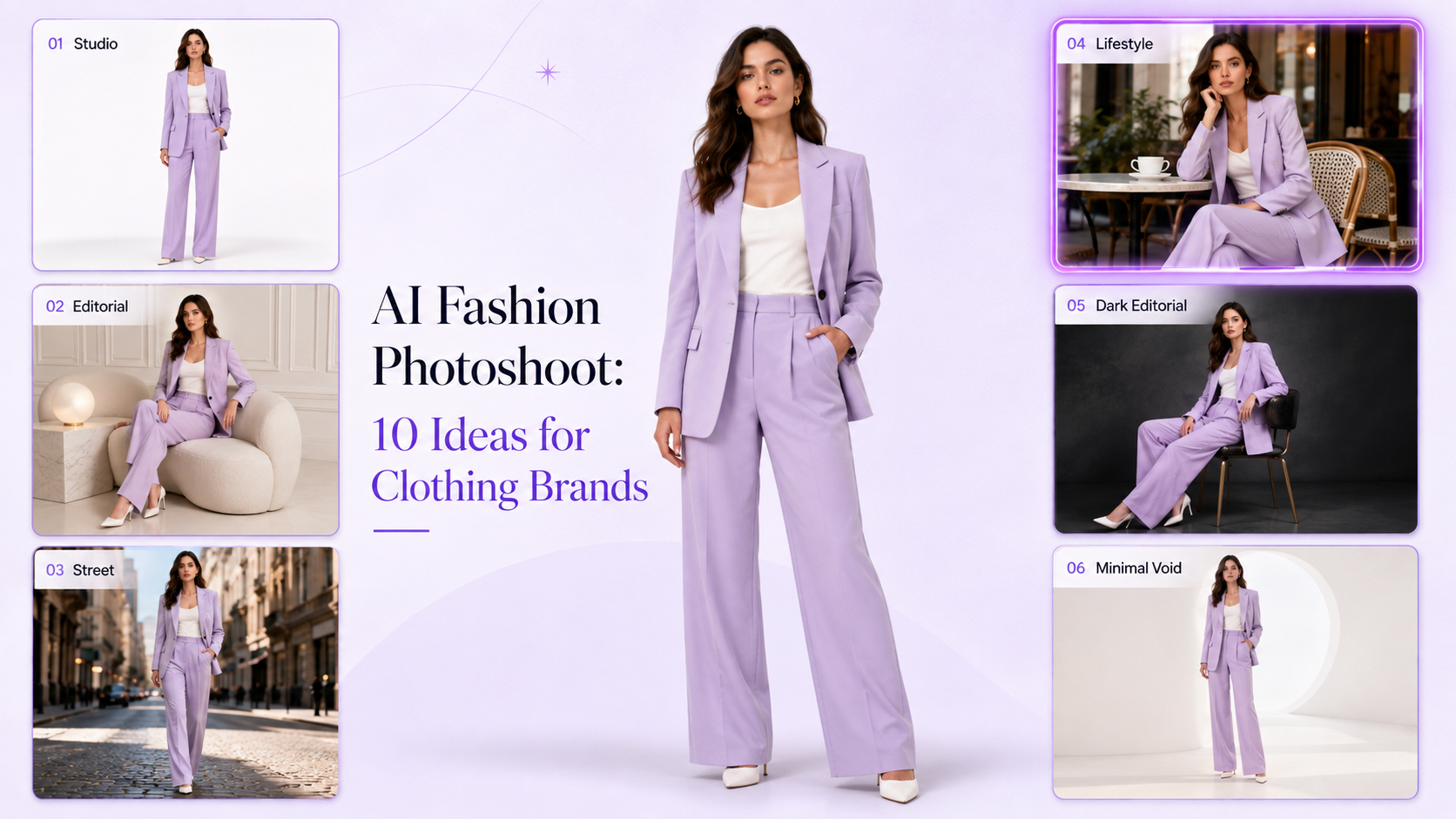 AI fashion photoshoot ideas for clothing brands showing studio street editorial and lifestyle photography