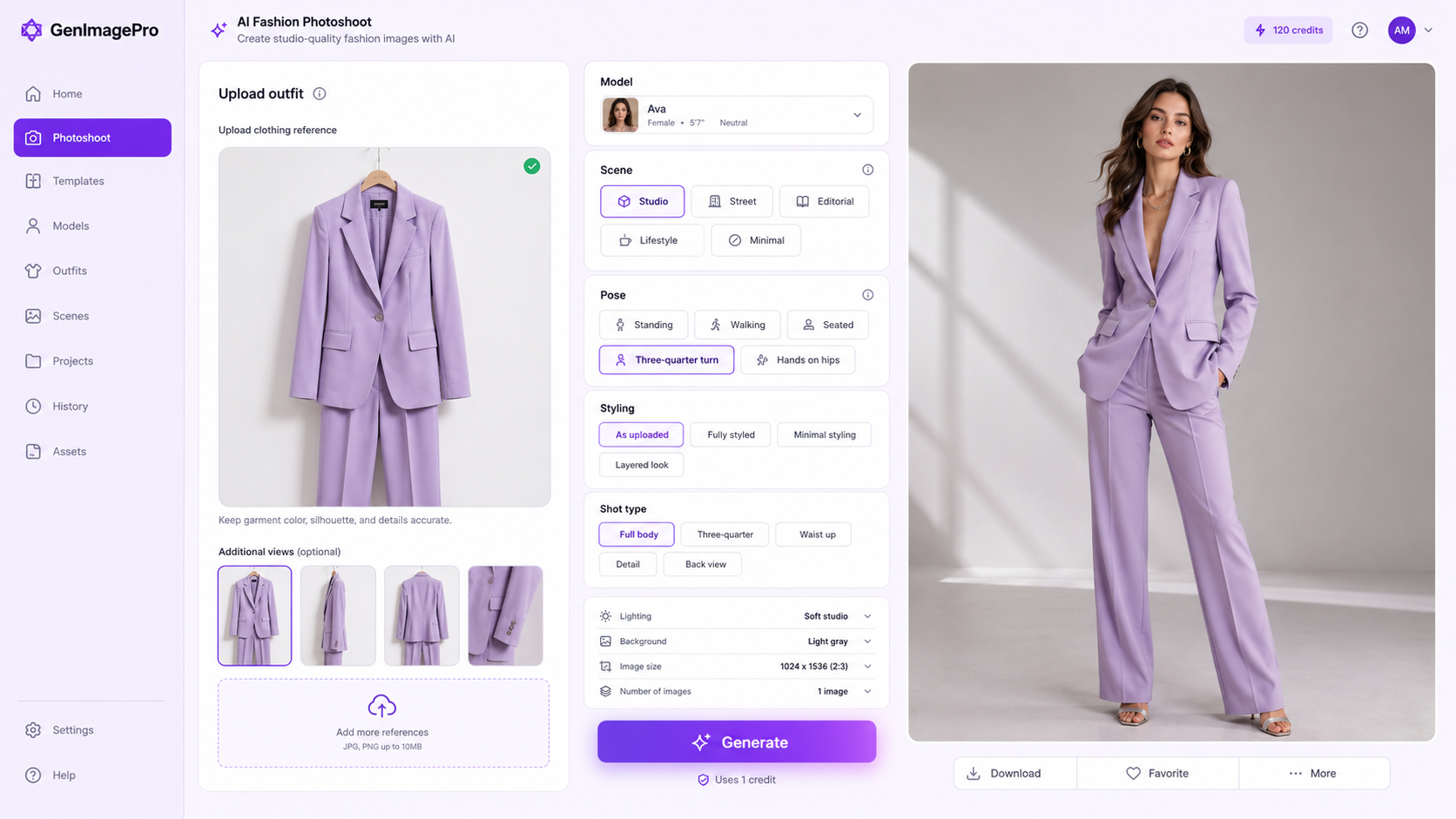 GenImagePro AI fashion photoshoot workflow from clothing upload to model scene pose and final image