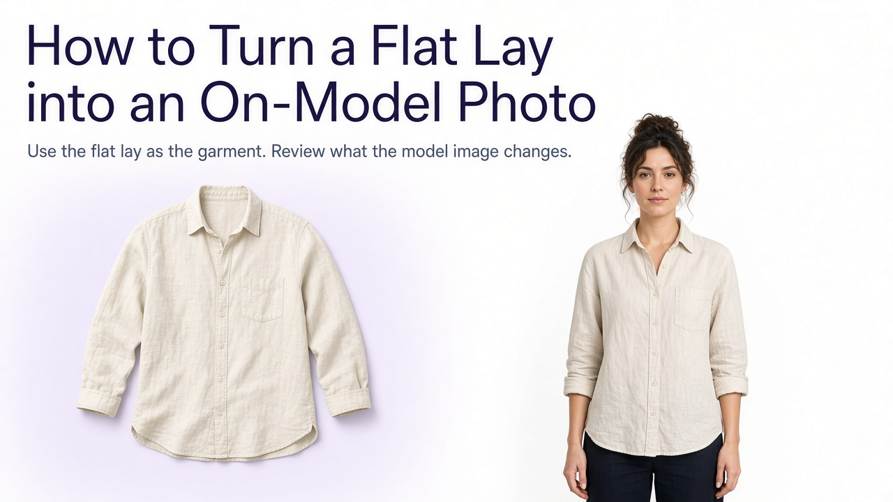 Flat lay clothing photograph transformed into a realistic on-model fashion image