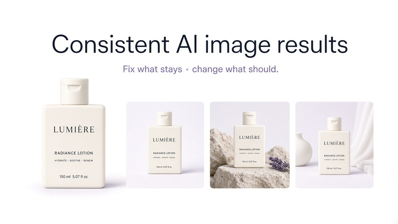 Consistent AI-generated image series showing the same subject, lighting, composition, and visual style across multiple scenes