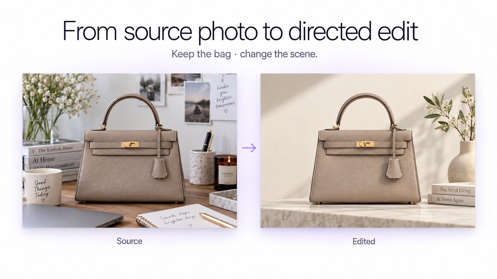 Before and after example of a simple photo edited with AI