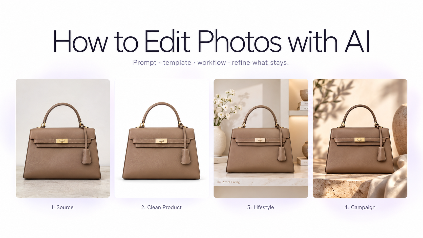 Original photo transformed into multiple professional images using AI photo editing
