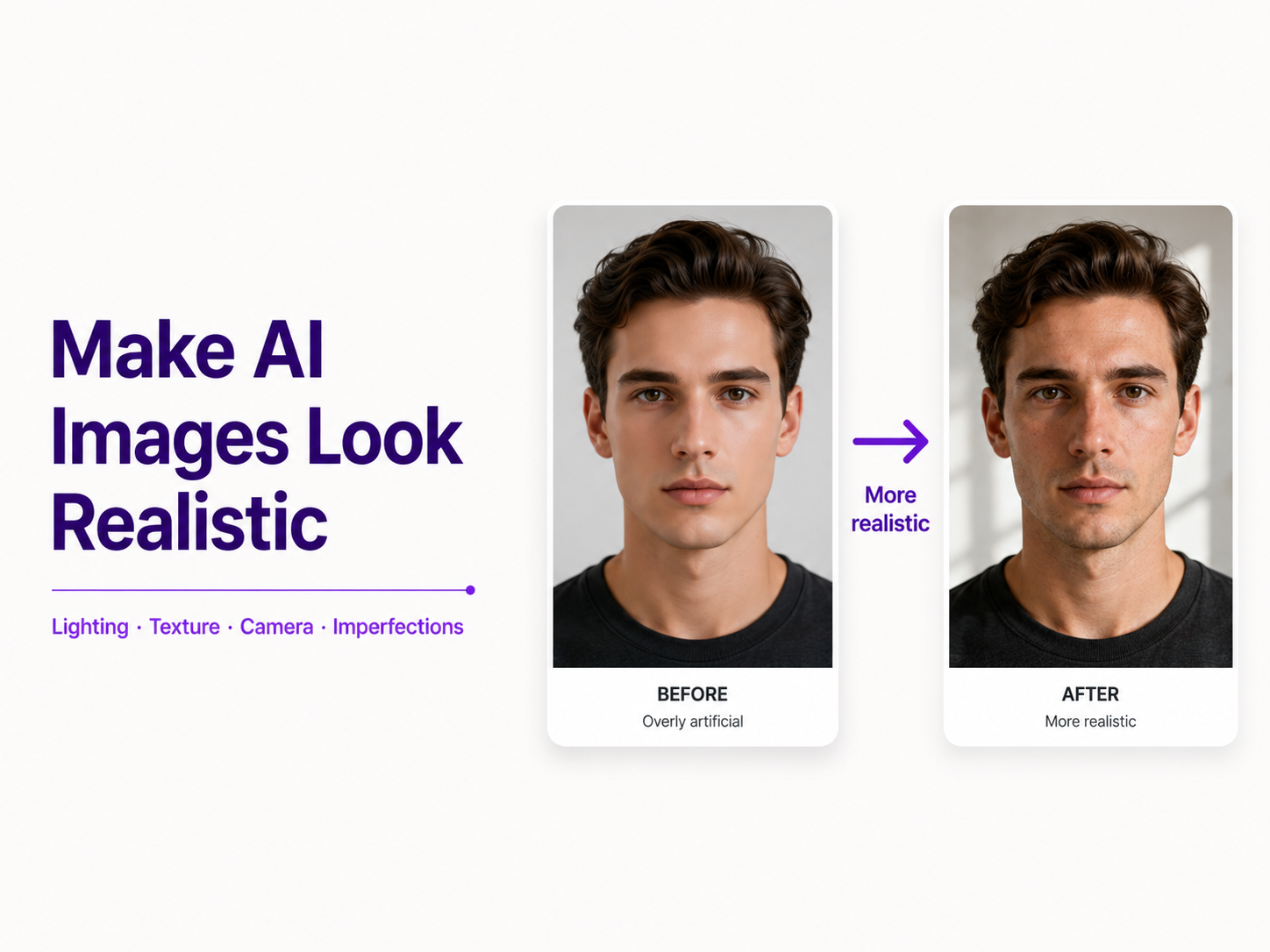 Comparison between an artificial-looking AI portrait and a realistic AI-generated photograph