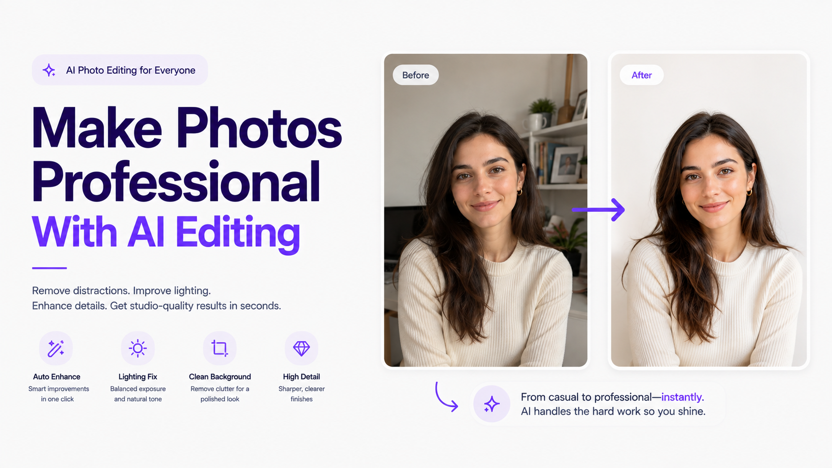 Ordinary photo transformed into a professional-looking image using AI editing