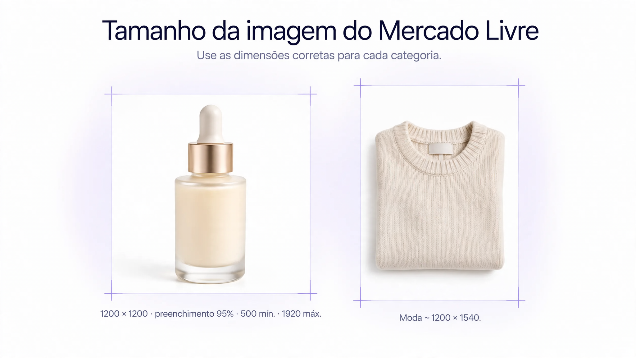 Imagem de produto do Mercado Livre, quadrada (1200x1200), com 95% de preenchimento, ao lado de um corte de moda mais alto.