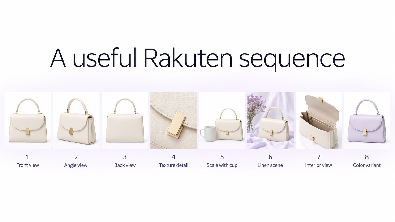 Rakuten product gallery sequence from a square first image to angle, detail, and lifestyle views