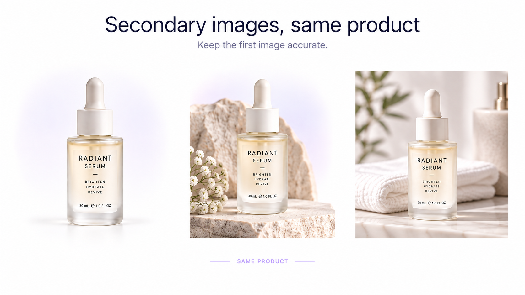 Dasselbe Produkt als saubere Katalogaufnahme sowie weitere Studio- und Lifestyle-Variationen