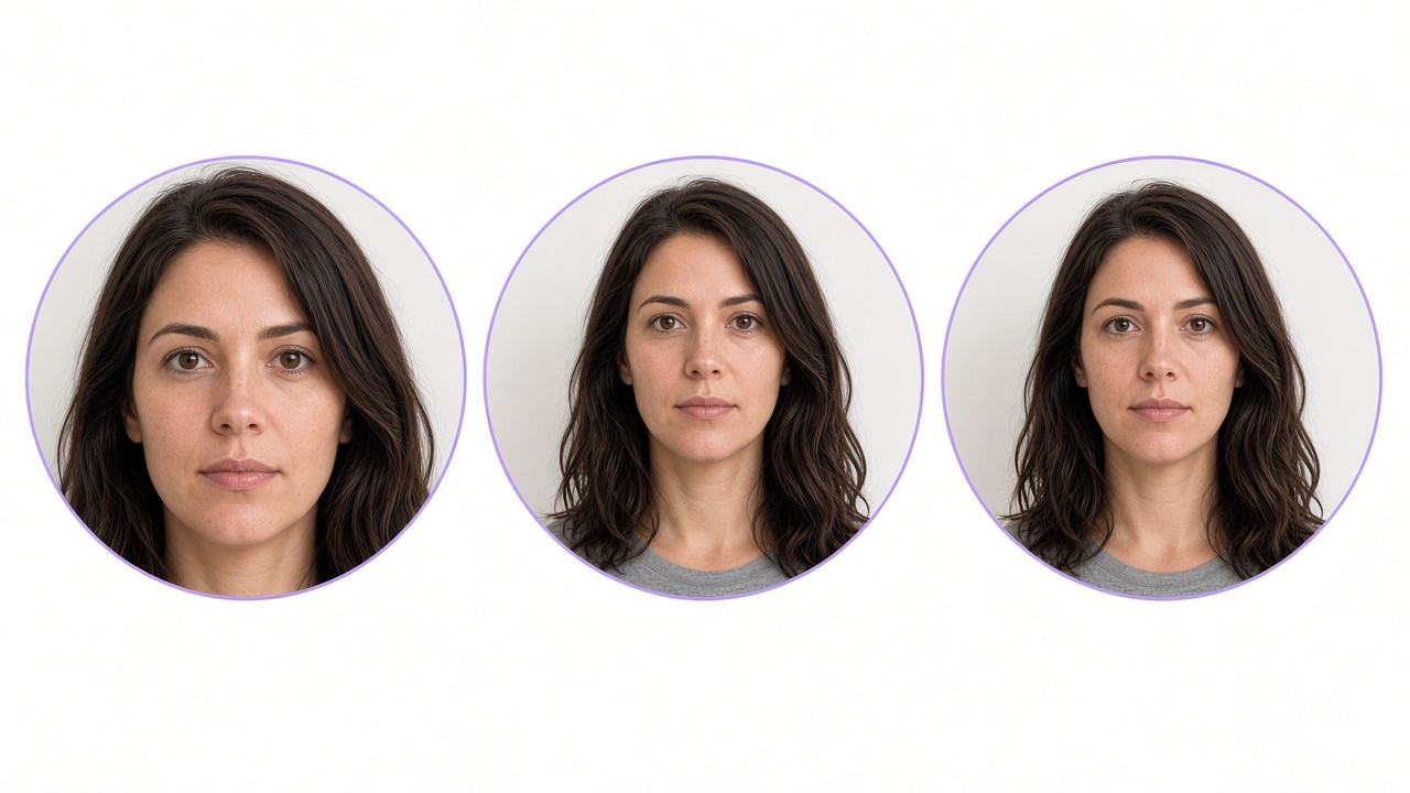 The same headshot in three circular crops: too tight, too far away, and a balanced chest-up frame