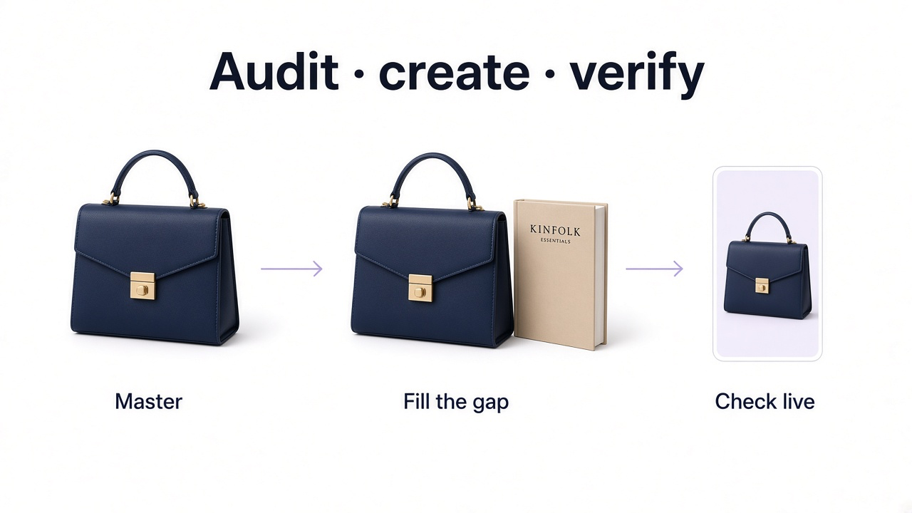 Workflow from product master to missing scale image to live gallery check