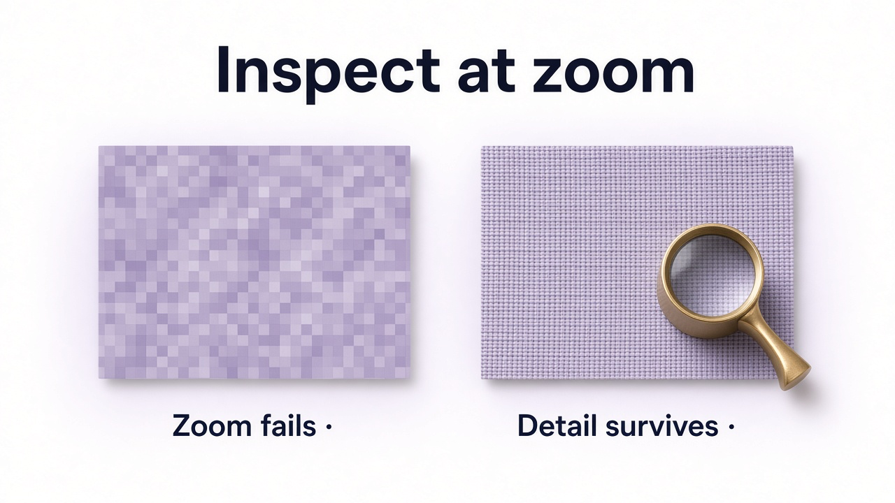 Soft zoomed fabric patch next to a sharp material close-up that survives inspection