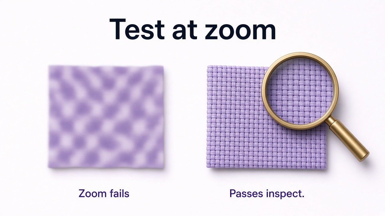 Soft zoomed material next to a sharp inspectable close-up with loupe