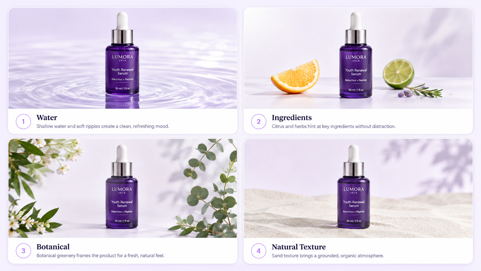 Product backgrounds using water ingredients botanicals and natural textures