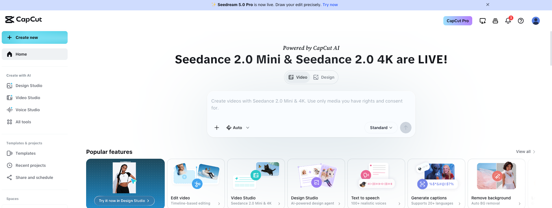 CapCut AI makeup filter landing page for prompt-based beauty edits and social content